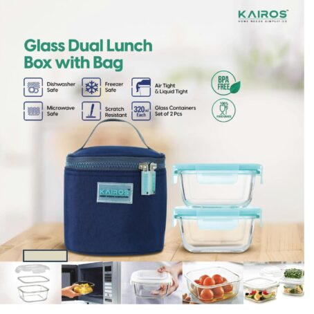 GLASS DUAL LUNCH BOX WITH BAG